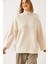 Kadın Krem Yarım Balıkçı Yaka Geniş Kollu Uzun Triko Kazak 1