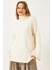 Kadın Krem Yarım Balıkçı Yaka Geniş Kollu Uzun Triko Kazak 2