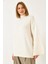 Kadın Krem Yarım Balıkçı Yaka Geniş Kollu Uzun Triko Kazak 4
