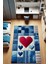 Patchwork Jean Görünümlü Kalpli Kaymaz Tabanlı Yıkanabilir Dijital Baskılı Halı 1