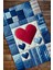 Patchwork Jean Görünümlü Kalpli Kaymaz Tabanlı Yıkanabilir Dijital Baskılı Halı 3