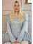 Gri Puan Desenli Bambu Uzun Kol Kadın Pijama Takımı 1