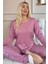 Pudra Yıldız Desenli Bambu Uzun Kol Kadın Pijama Takımı 1