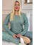 Yeşil Kalp Desenli Bambu Uzun Kol Kadın Pijama Takımı 1