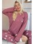 Pudra Papatya Desenli Bambu Uzun Kol Kadın Pijama Takımı 1
