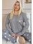 Gri Papatya Desenli Bambu Uzun Kol Kadın Pijama Takımı 1