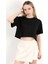 Kadın Bisiklet Yaka %100 Pamuk Basic Crop T-Shirt Siyah - 925007 1
