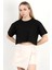 Kadın Bisiklet Yaka %100 Pamuk Basic Crop T-Shirt Siyah - 925007 2