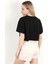 Kadın Bisiklet Yaka %100 Pamuk Basic Crop T-Shirt Siyah - 925007 3