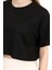 Kadın Bisiklet Yaka %100 Pamuk Basic Crop T-Shirt Siyah - 925007 5