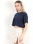 Kadın Bisiklet Yaka %100 Pamuk Basic Crop T-Shirt Lacivert - 925007 2