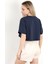Kadın Bisiklet Yaka %100 Pamuk Basic Crop T-Shirt Lacivert - 925007 3