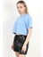 Kadın Bisiklet Yaka %100 Pamuk Basic Crop T-Shirt Mavi - 925007 1