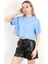 Kadın Bisiklet Yaka %100 Pamuk Basic Crop T-Shirt Mavi - 925007 2