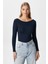 Kayık Yaka Uzun Kollu Lacivert Soft Top / Bluz 1