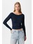 Kayık Yaka Uzun Kollu Lacivert Soft Top / Bluz 2