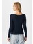 Kayık Yaka Uzun Kollu Lacivert Soft Top / Bluz 5