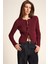 Regular Fit Bisiklet Yaka Bağlamalı Basic Düz Triko Bordo Hırka E6914AX25SP 1