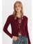 Regular Fit Bisiklet Yaka Bağlamalı Basic Düz Triko Bordo Hırka E6914AX25SP 2
