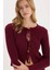 Regular Fit Bisiklet Yaka Bağlamalı Basic Düz Triko Bordo Hırka E6914AX25SP 5