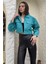 Kadın Çift Cepli Çıtçıtlı Crop Top Suni Deri Ceket 2
