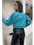 Kadın Çift Cepli Çıtçıtlı Crop Top Suni Deri Ceket 5
