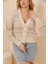 Kadın Krem Yazlık Delikli Düğmeli Hırka 4