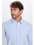 Modern Slim Fit Uzun Kollu Pamuklu Kolay Ütü Armürlü Erkek Mavi Gömlek 1