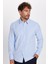 Modern Slim Fit Uzun Kollu Pamuklu Kolay Ütü Armürlü Erkek Mavi Gömlek 2