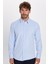 Modern Slim Fit Uzun Kollu Pamuklu Kolay Ütü Armürlü Erkek Mavi Gömlek 3