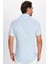 Slim Fit Kısa Kollu Düğmeli Yaka Düz Yazlık Keten Efekt Mavi Erkek Gömlek 5