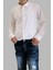 Beyaz Keten Slim Fit Uzun Kol Erkek Gömlek 3