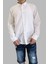 Beyaz Keten Slim Fit Uzun Kol Erkek Gömlek 4
