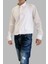 Beyaz Keten Slim Fit Uzun Kol Erkek Gömlek 5