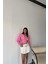 Yaka Kenar Dantel Detaylı Crop Poplin Pembe Gömlek 3