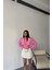 Yaka Kenar Dantel Detaylı Crop Poplin Pembe Gömlek 4
