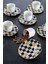 Enzo Chess 6 Kişilik Cam Tabaklı Porselen Fincan Takımı Seti - 90 ml 1