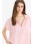 Comfort Fit Gömlek Yaka Basic Düz Kısa Kollu Bluz E5989AX25SP 4