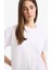 Oversize Geniş Kalıp Bisiklet Yaka Penye Basic Düz Kısa Kollu Beyaz Tişört C0099AX25SP 4