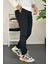 Erkek Beli Düğmeli Dar Paça Jogger Pantolon Lacivert EDW224 3