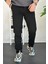 Erkek Beli Düğmeli Dar Paça Jogger Pantolon Siyah EDW224 1