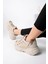 Günlük Kadın Spor Ayakkabı Bağcık Yüksek Kalın Taban Nefes Alan Oval Burun Rahat Hafif Sneaker 1001 3
