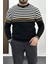 Erkek Çizgili Bisiklet Yaka Slim Fit Triko Kazak Siyah Edw019 1