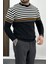 Erkek Çizgili Bisiklet Yaka Slim Fit Triko Kazak Siyah Edw019 2
