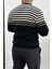 Erkek Çizgili Bisiklet Yaka Slim Fit Triko Kazak Siyah Edw019 3