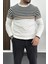 Erkek Çizgili Bisiklet Yaka Slim Fit Triko Kazak Beyaz Edw019 1