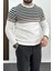 Erkek Çizgili Bisiklet Yaka Slim Fit Triko Kazak Beyaz Edw019 2