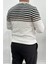 Erkek Çizgili Bisiklet Yaka Slim Fit Triko Kazak Beyaz Edw019 3