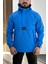 Erkek Slim Fit Krinkıl Kumaş Kanguru Cepli Yarım Fermuarlı Yağmurluk Mont Mavi EDW077 2
