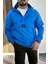 Erkek Slim Fit Krinkıl Kumaş Kanguru Cepli Yarım Fermuarlı Yağmurluk Mont Mavi EDW077 1